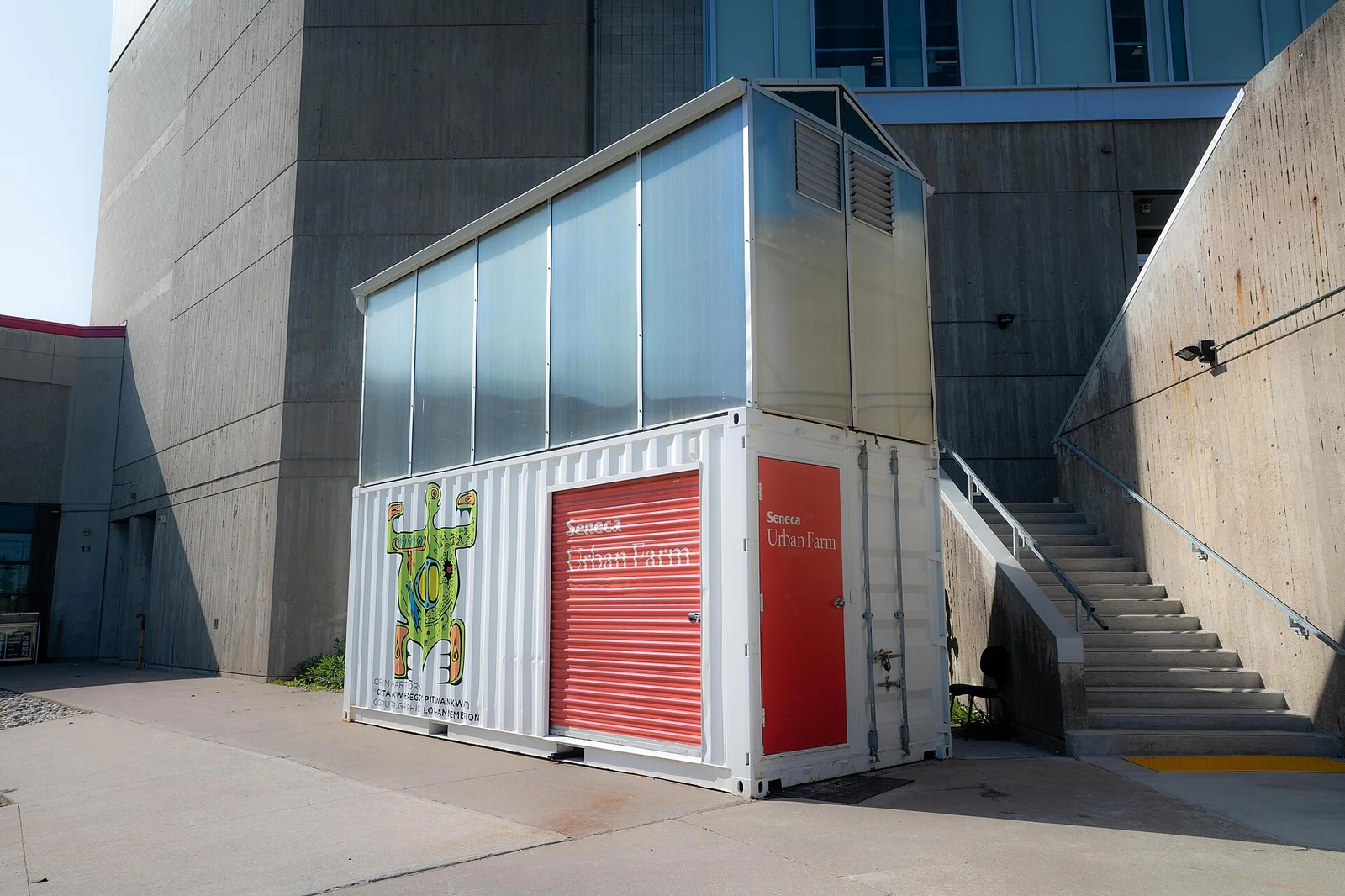 Illustrative photo of a container farm: a shipping container fitted out for controlled-environment growing