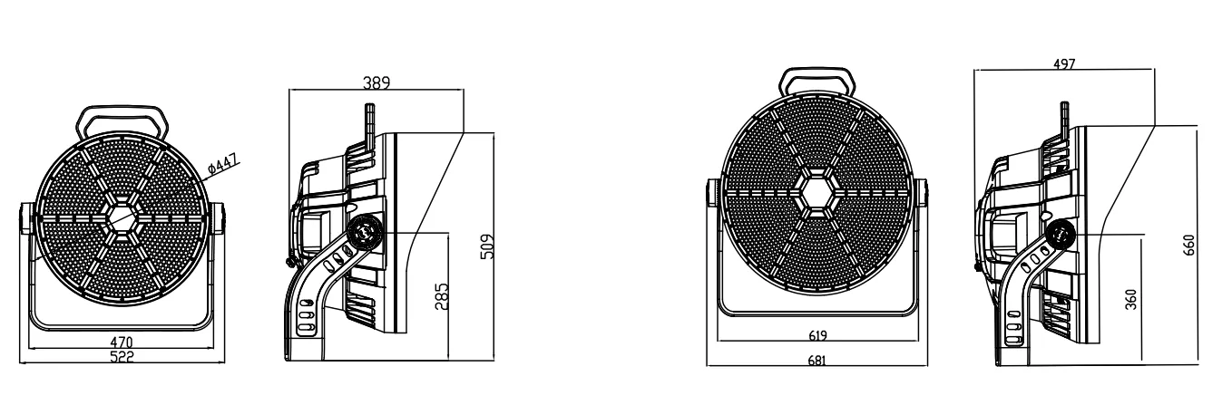 SKYWING SF06 dimension drawing 470/522mm and 619/681mm housings with 285/389/509mm and 360/660mm markings