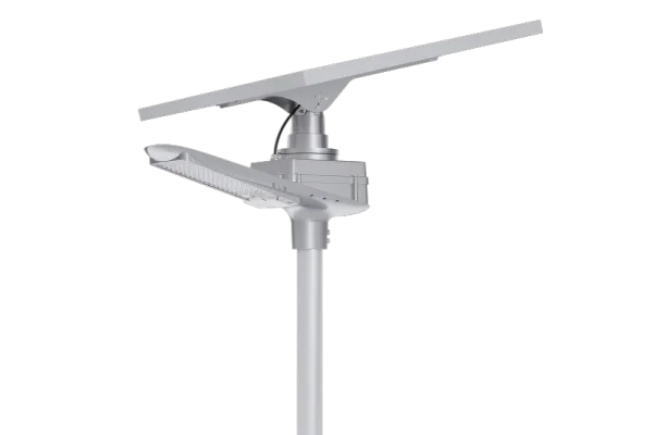 Sailing Series all-in-two solar street light with aerodynamic body, rectangular solar panel and curved LED lamp head