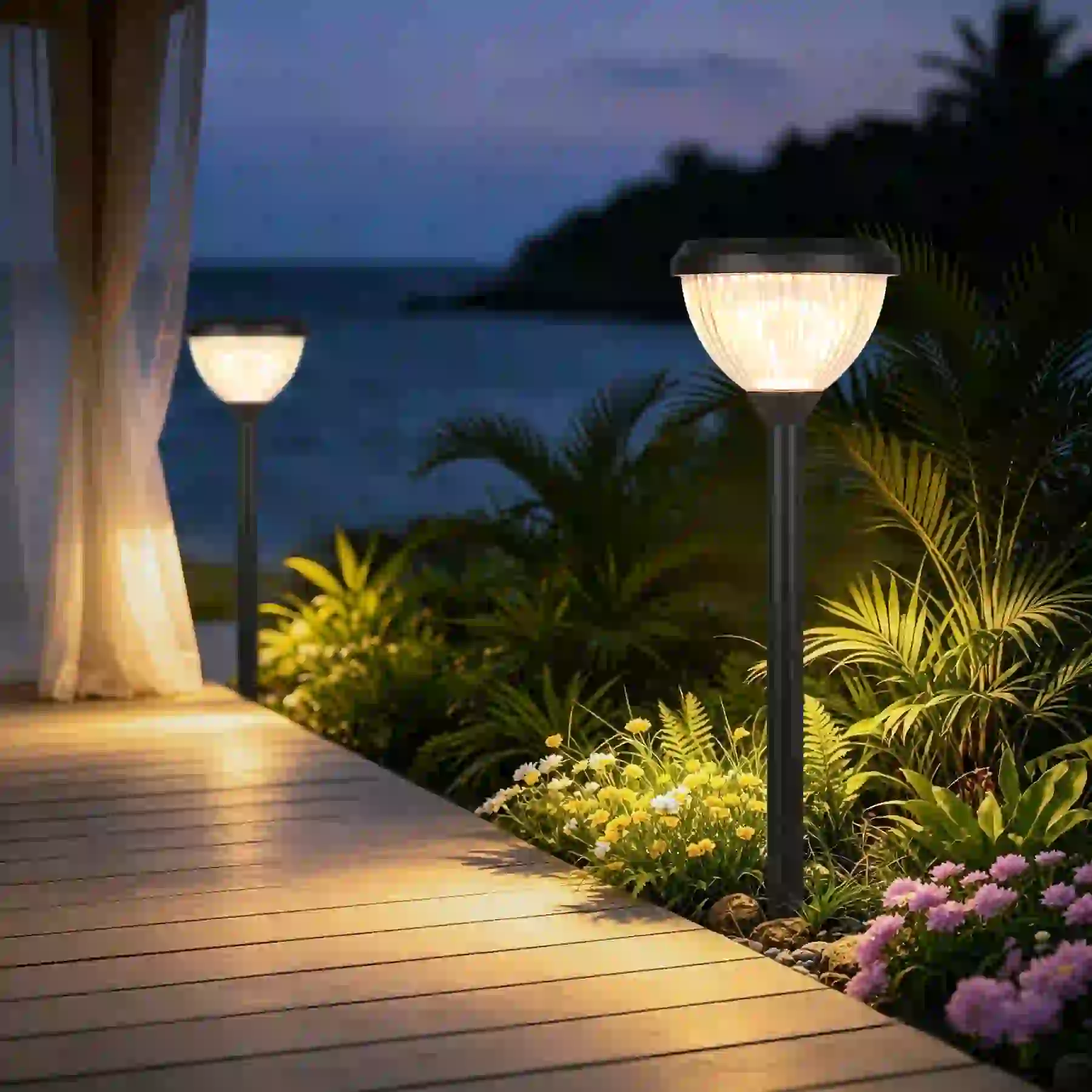 CPD-0705 solar light beside a patio seating area