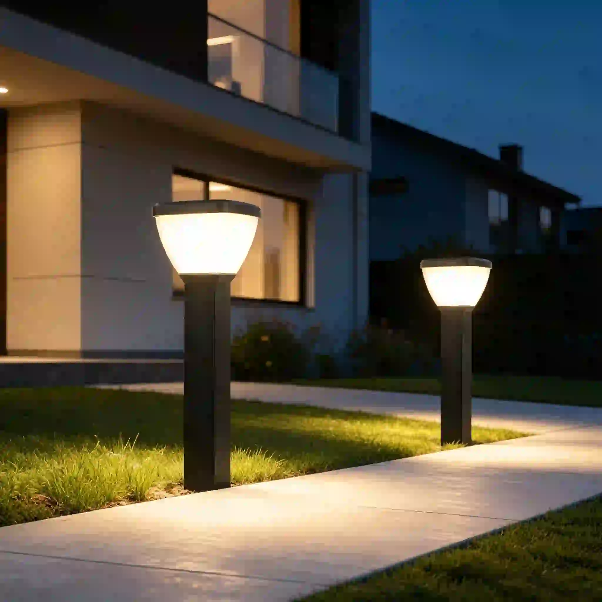 CPD-1106 solar lights lining a landscaped area