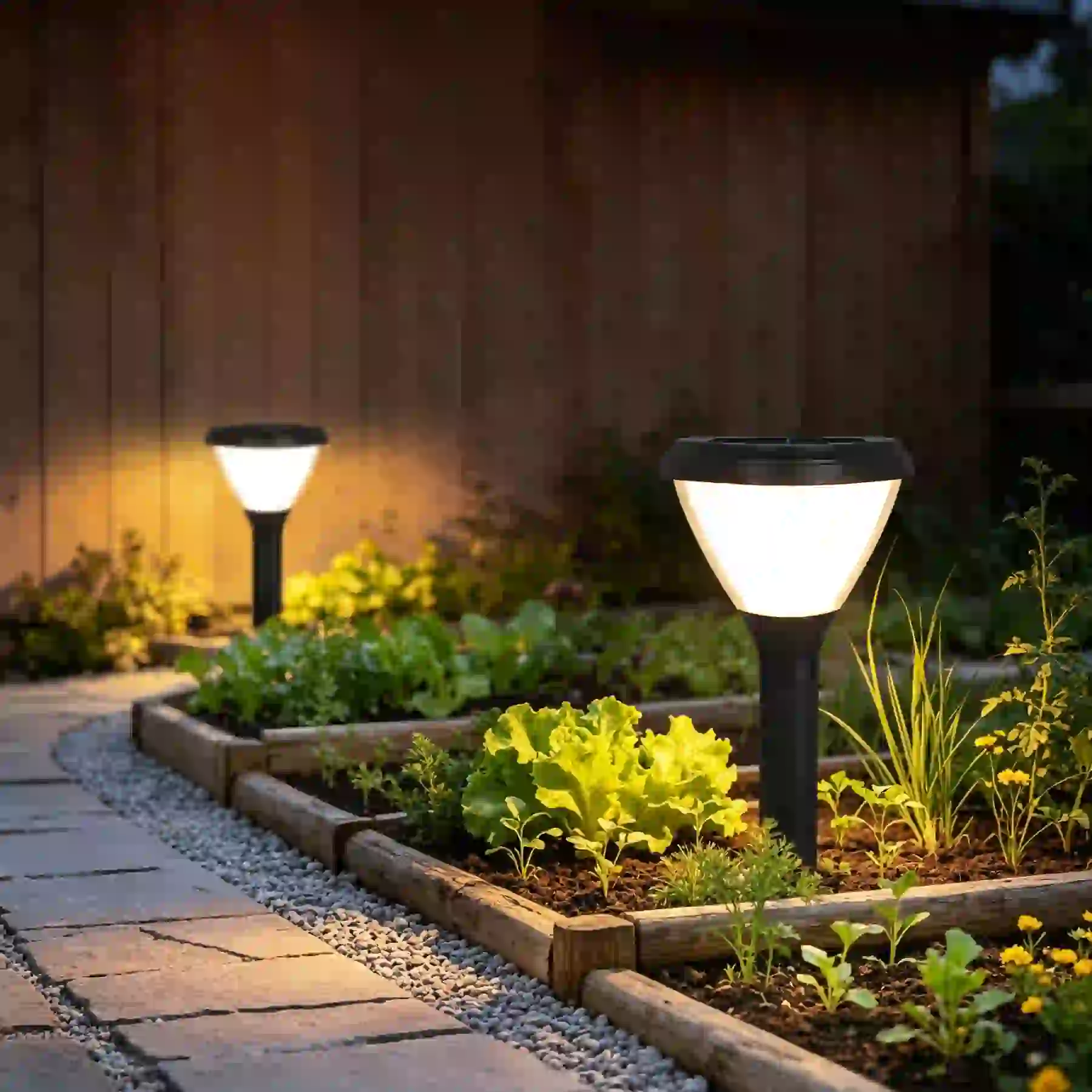 CPD-2104 solar lights in a courtyard