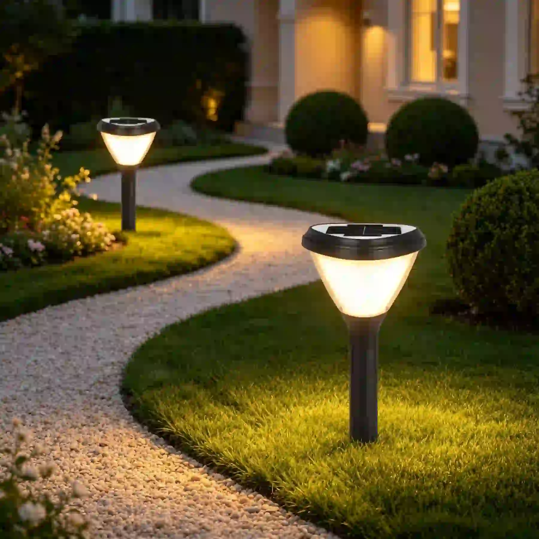 CPD-2104 solar lights along a garden path