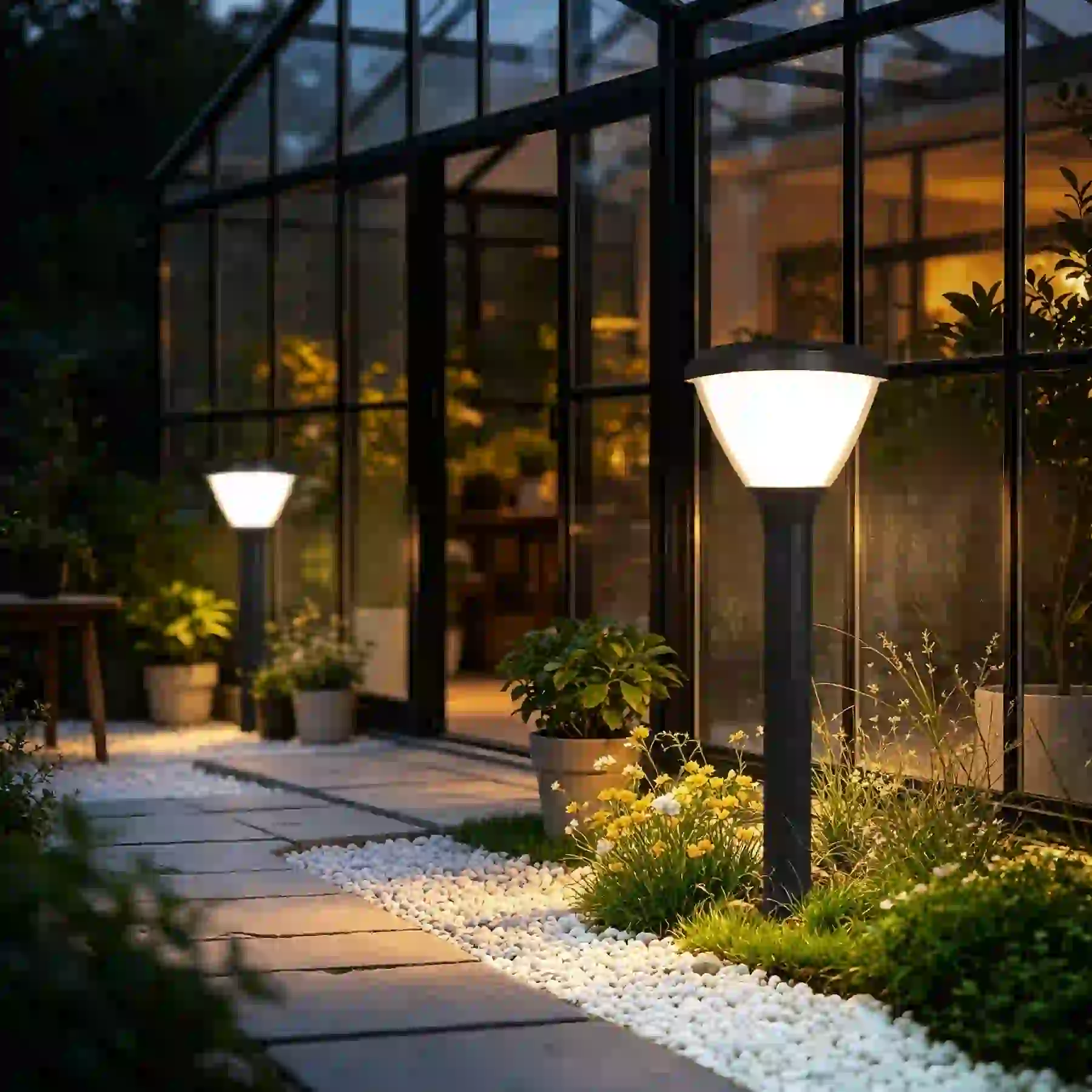 CPD-2104 solar light beside a patio seating area