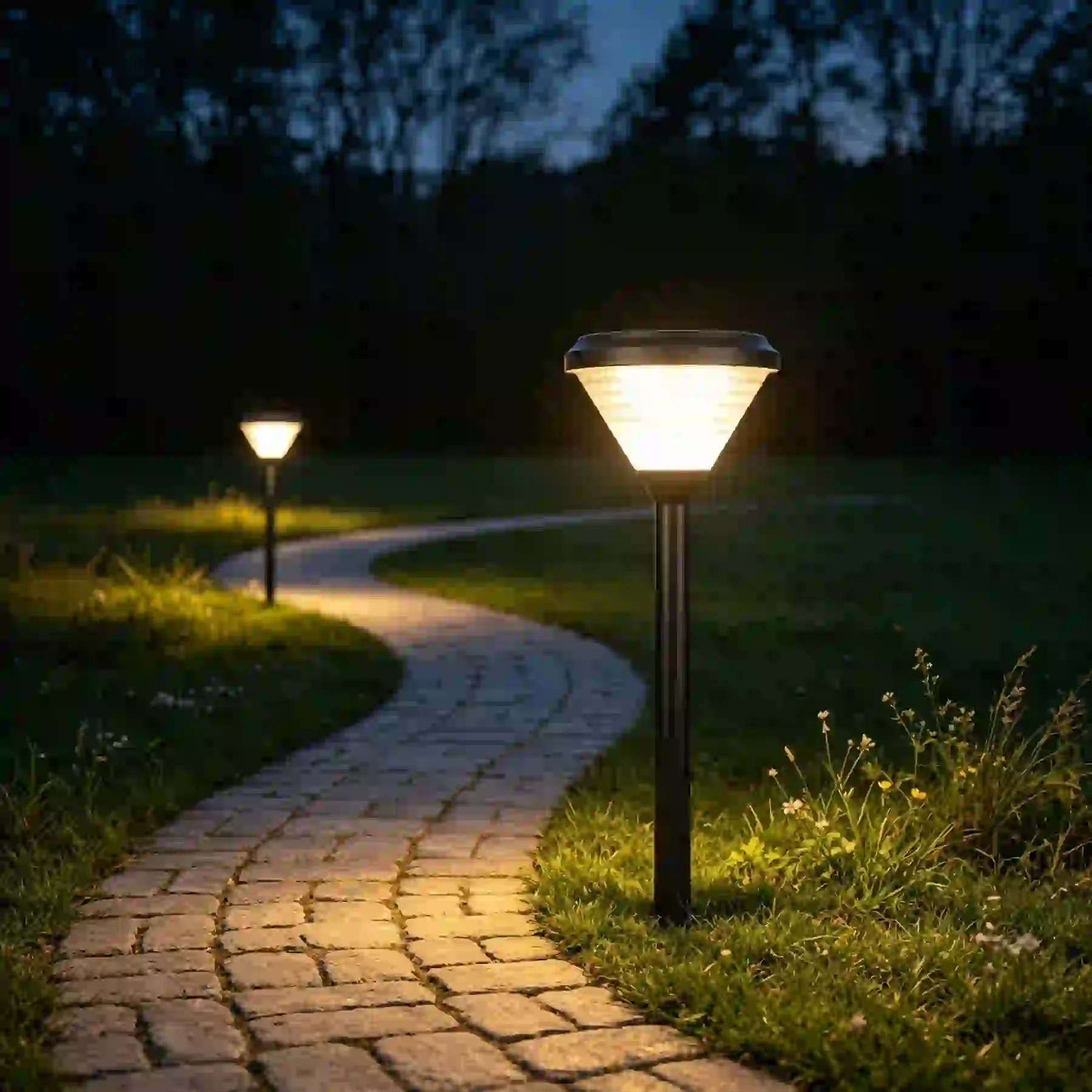 CPD-3004 solar lights along a garden path