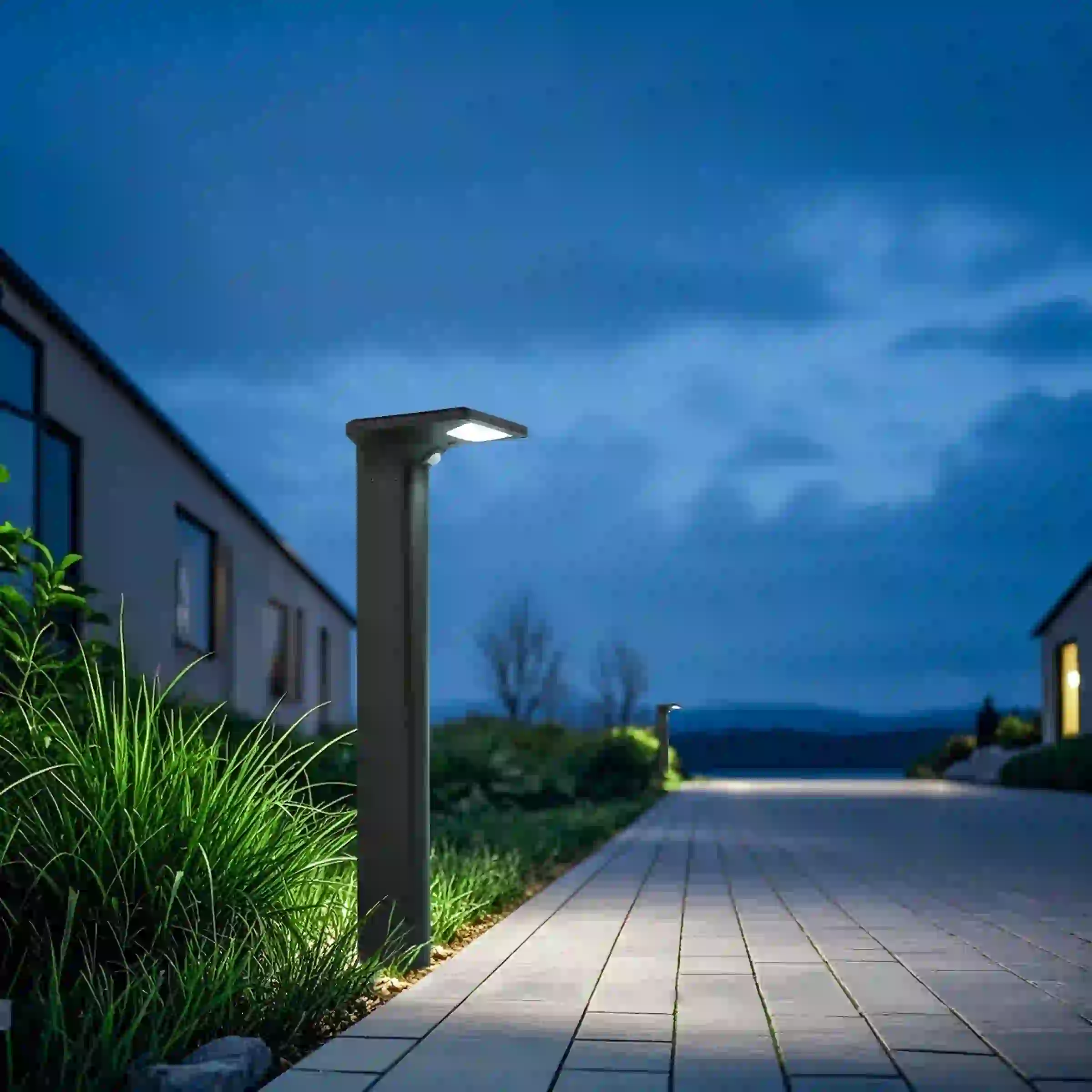 CPD-3005 solar lights lining a landscaped area