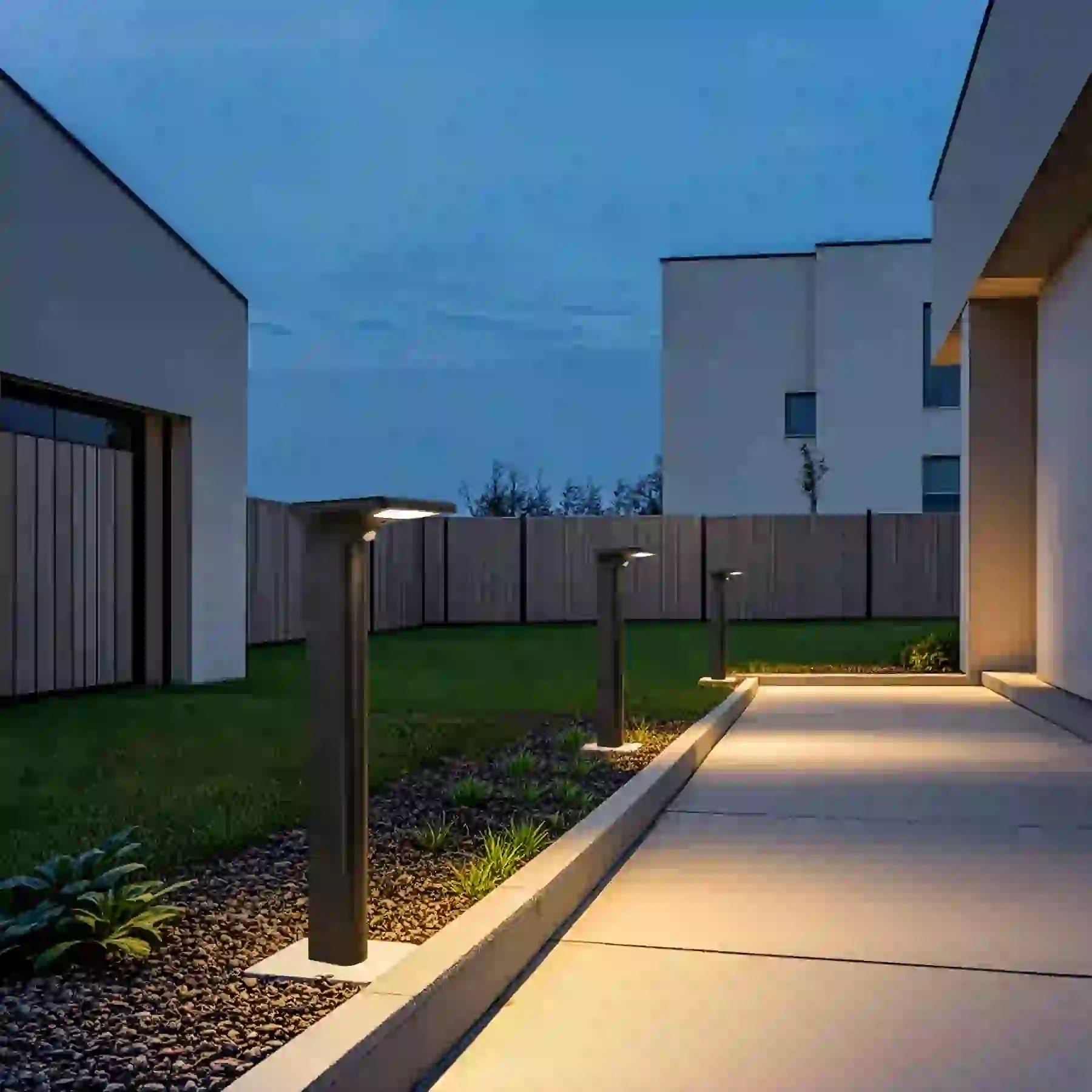 CPD-3005 solar lights beside a residential entry