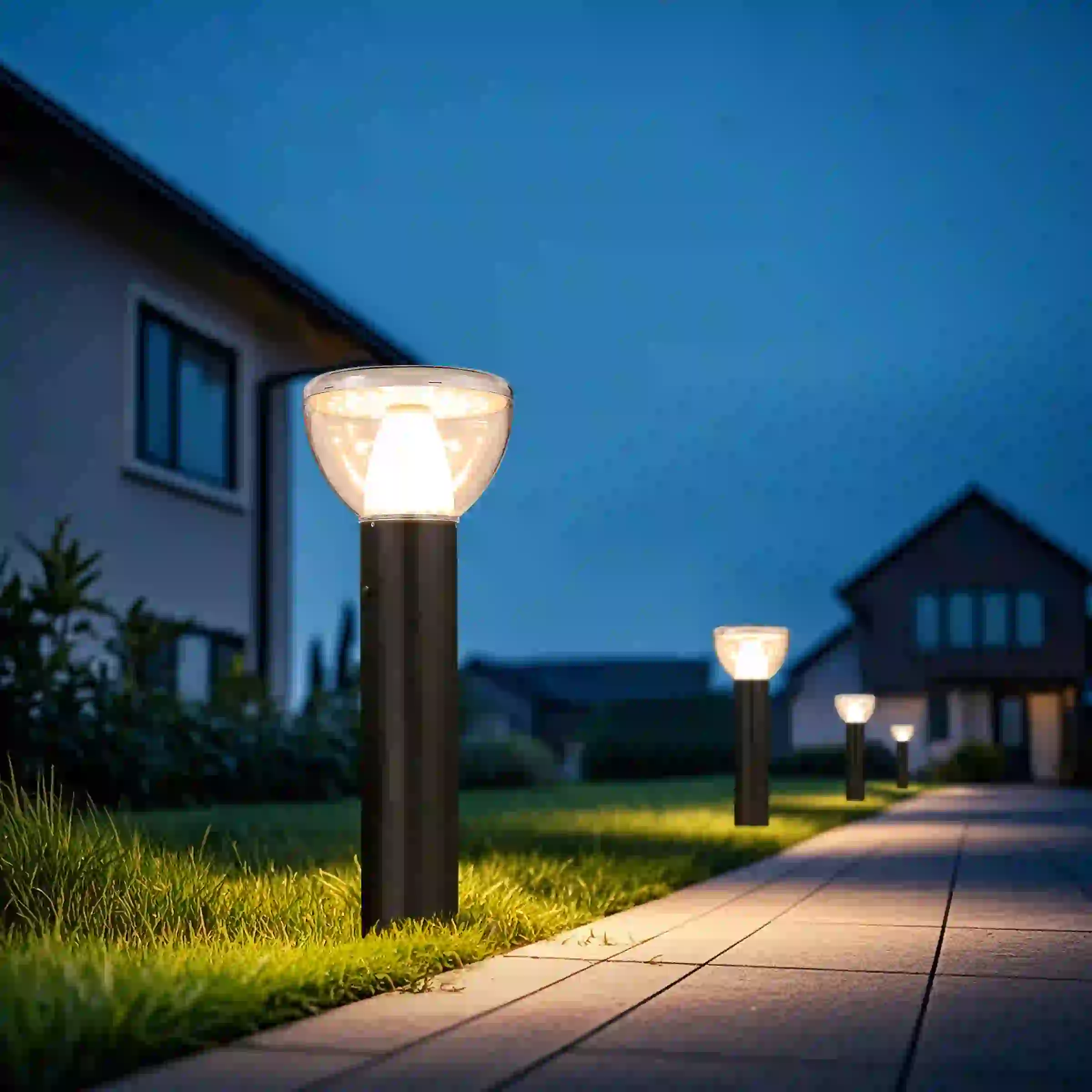 CPD-3006 solar lights lining a landscaped area