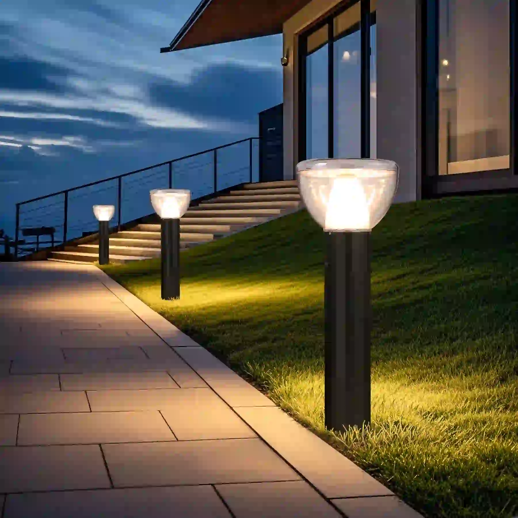 CPD-3006 solar lights along a garden path