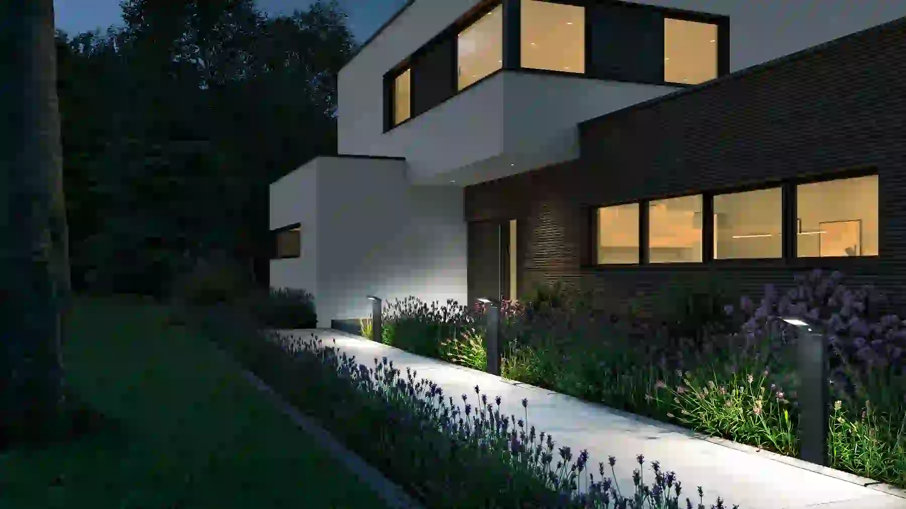 CPD-3008 solar lights beside a residential entry