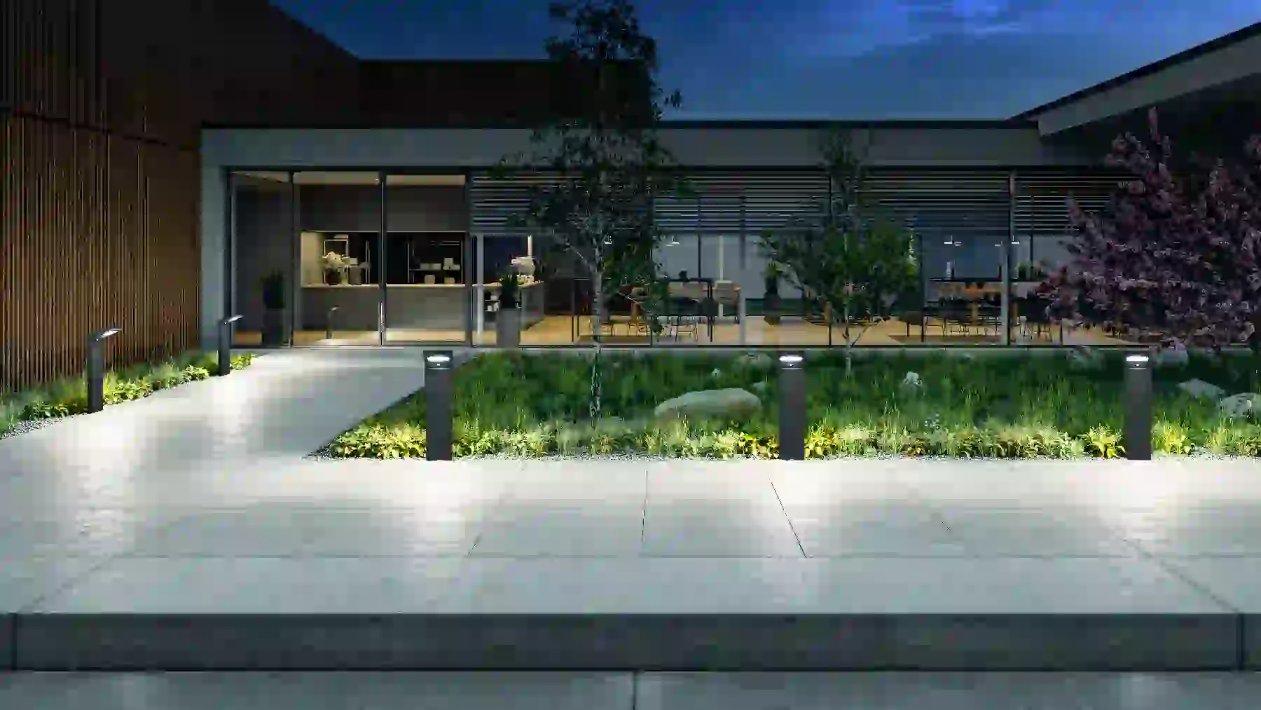 CPD-3008 solar lights along a garden path