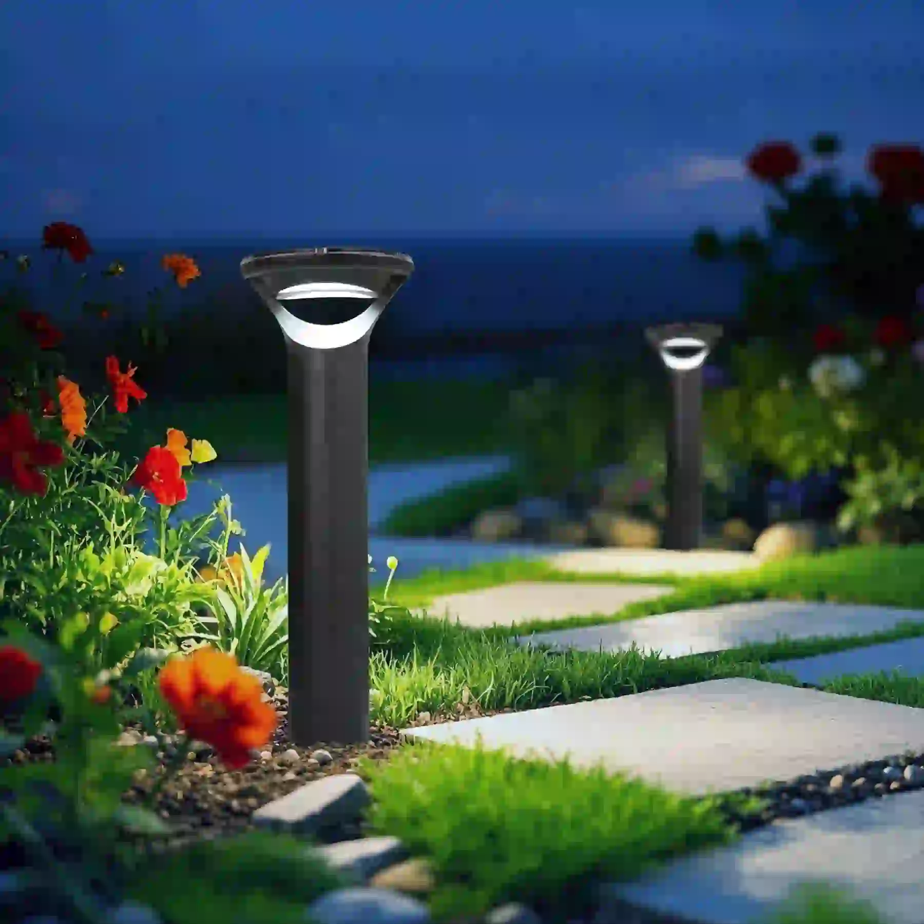 CPD-9208 solar lights along a garden path