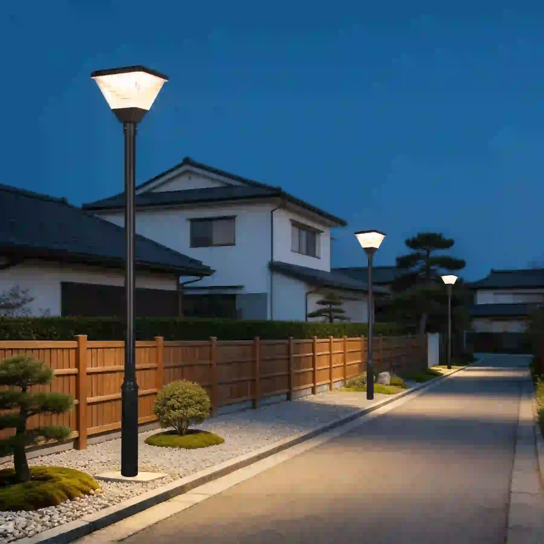 GGD-002 solar lights in a courtyard