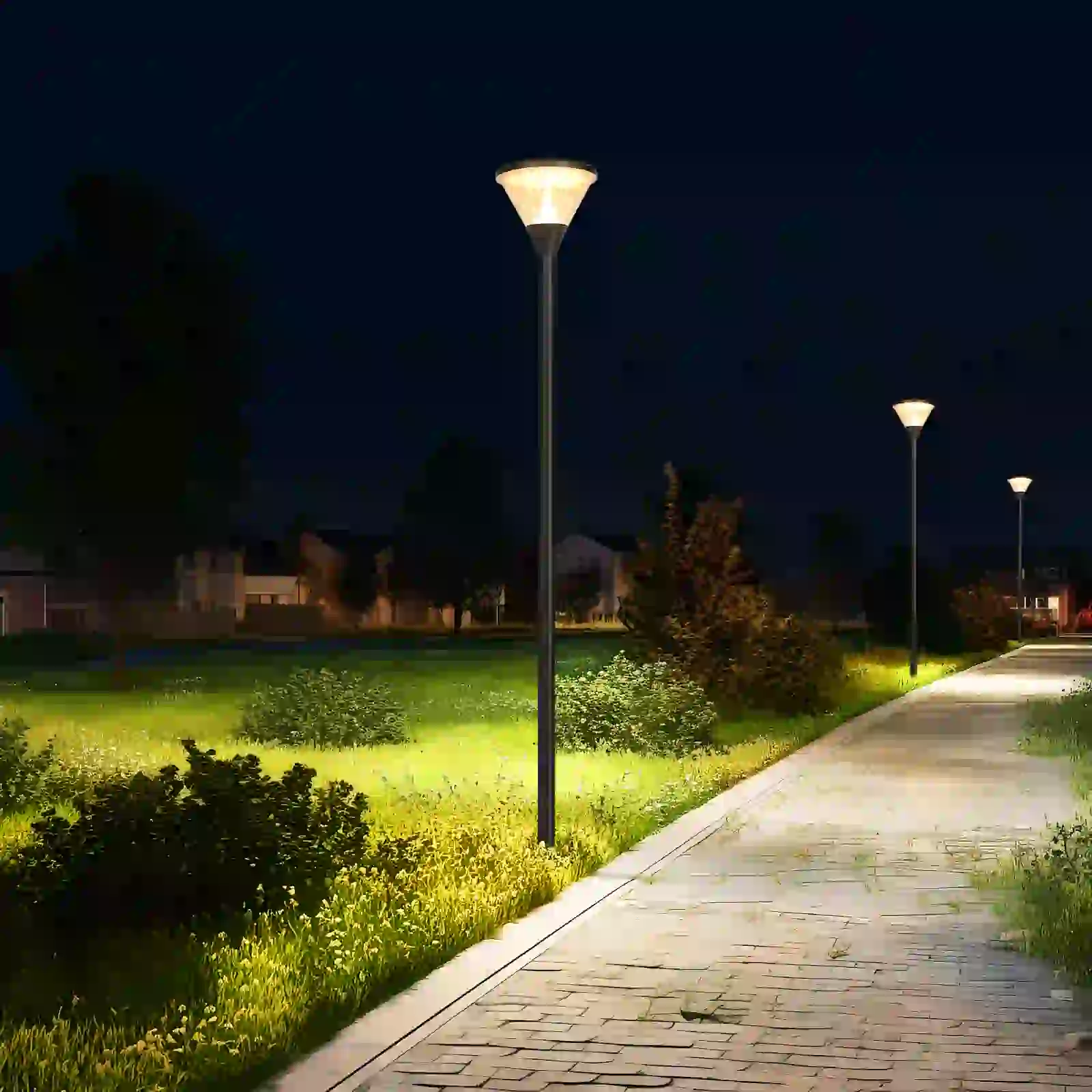 GGD-006 solar lights along a garden path