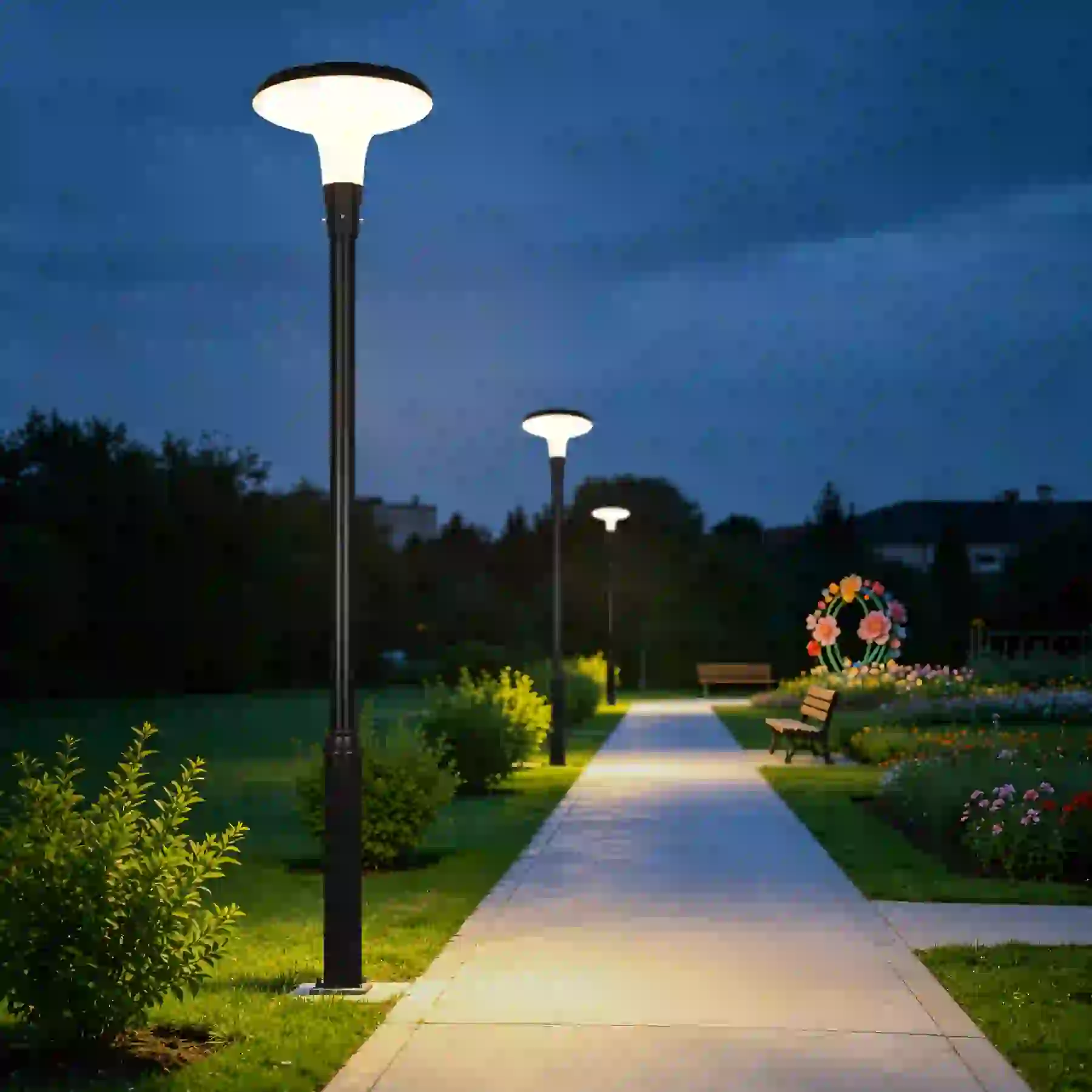 TYD-1104 solar lights along a garden path