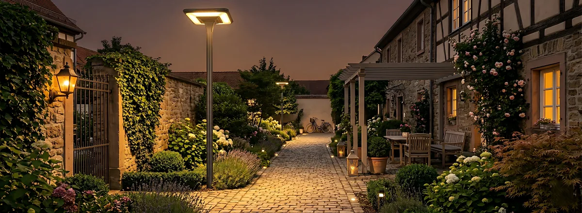 ZC-TYD2505 architectural solar post top light — symmetrical design, technical dimensions and product layout diagram