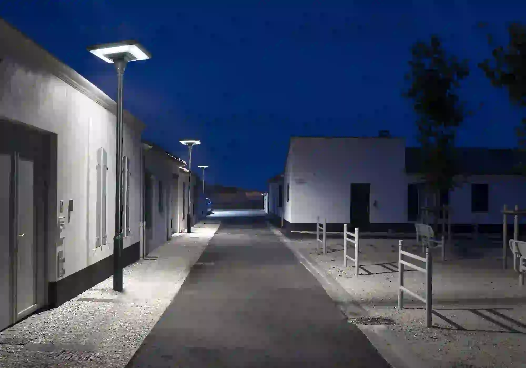 TYD-2505 solar lights lining a landscaped area
