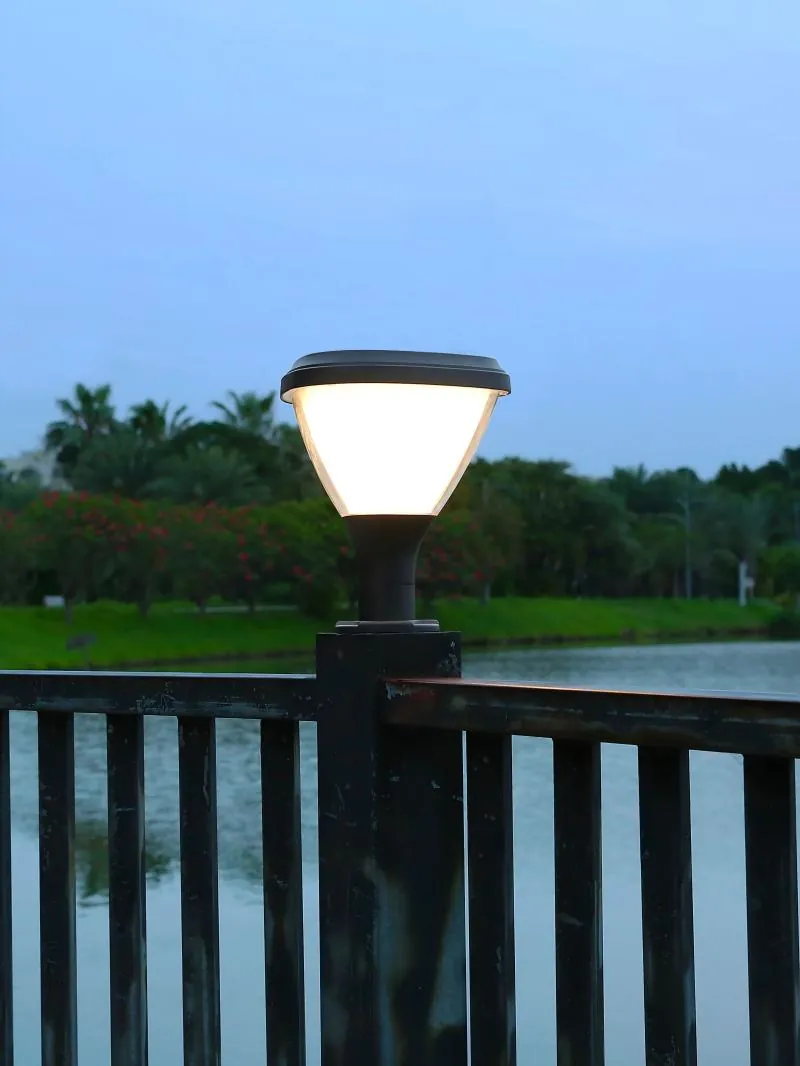 ZTD-2104 Solar Pillar Light installed at a pillar-top site at dusk
